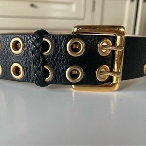 Michael Kors black leather belt w/ gold grommets & cord detail. Like new. Sz M